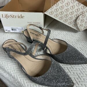 Life Stride Sparkling Silver Heels